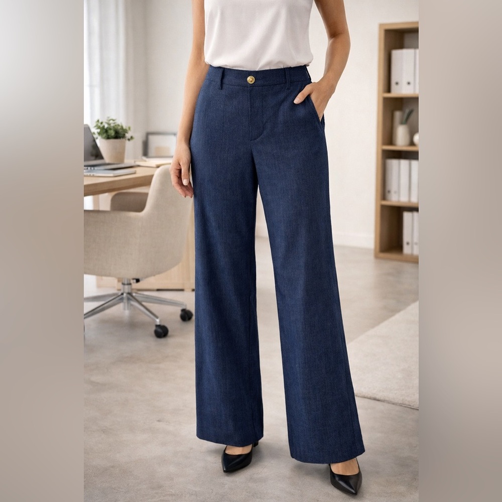 NWT Michael Michael Kors Wide Leg Pants Size L Midnight Blue MSRP $125